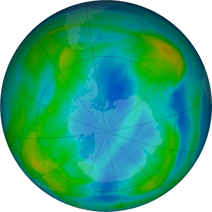 Antarctic ozone map for 05 July 2022